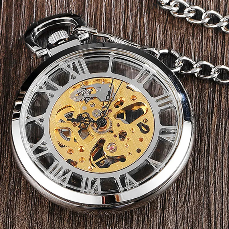 Gorben Luxurious Vintage Mechanical Skeleton Pocket Watch In Silver & Gold Colour