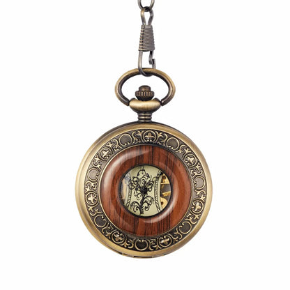 Gorben Solid Wood Mechanical Pocket Watch With Chain