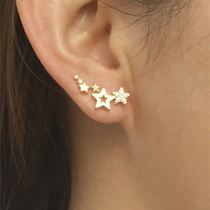 RINHOO FRIENDSHIP Star and pearl Stud Earring With Crystal Zircon