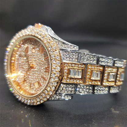 MISSFOX Luxury Gold Designer Diamond Watch - Iced Out Quartz Watch