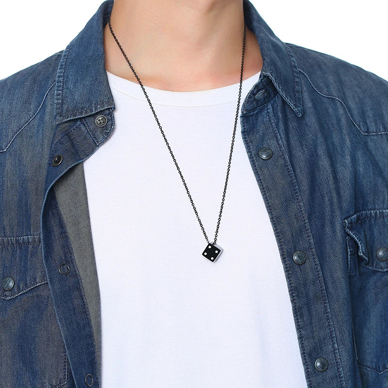 Vnox Dice Style Pendant With Stainless Steel Necklaces