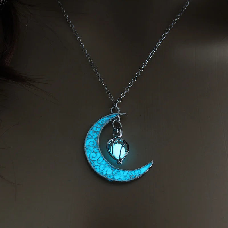 LossTower Night Fluorescence Glowing Hollow Cage & Moon Star Pendant