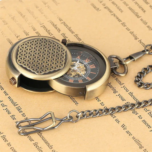 YISUYA Elegant Bronze Mechanical Rotating Cover Pocket Watch