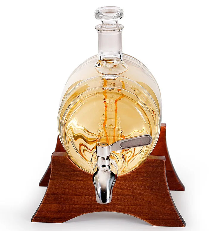 Luxurious Barrel Shape Glass Decanter 1000ml Capacity