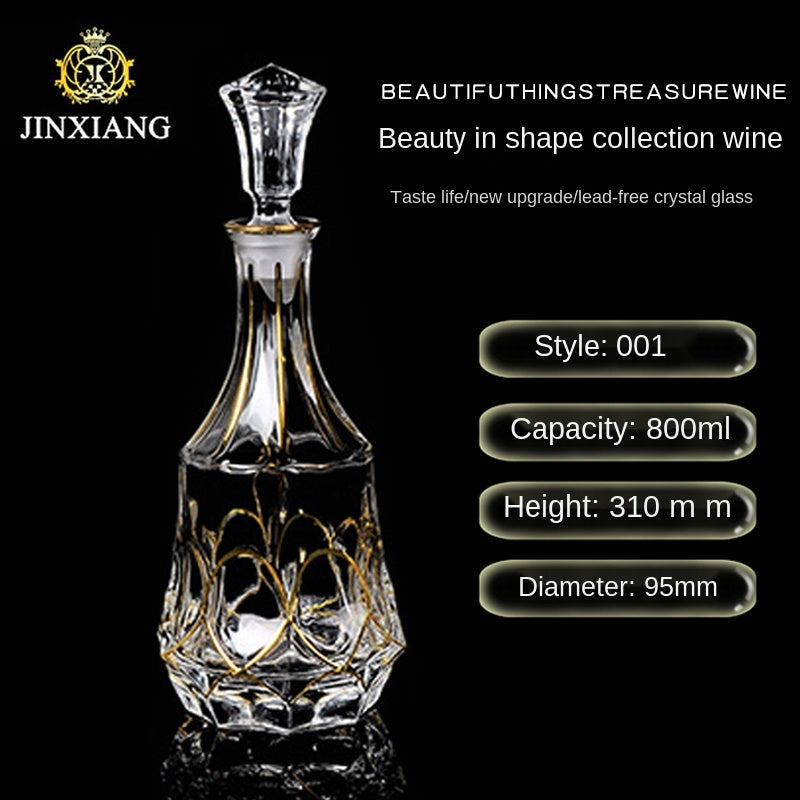 Crystal Glass Red Wine Decanter Foreign Wine jug Drawing Gold line Whisky Bottle liquor Dispenser wine jug