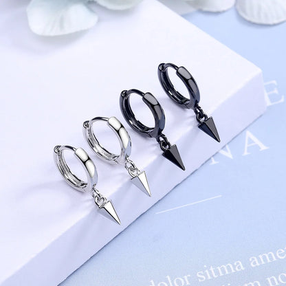 MEETSOFT Trendy 925 Sterling Silver Cone Black & Silver Hoop Earrings