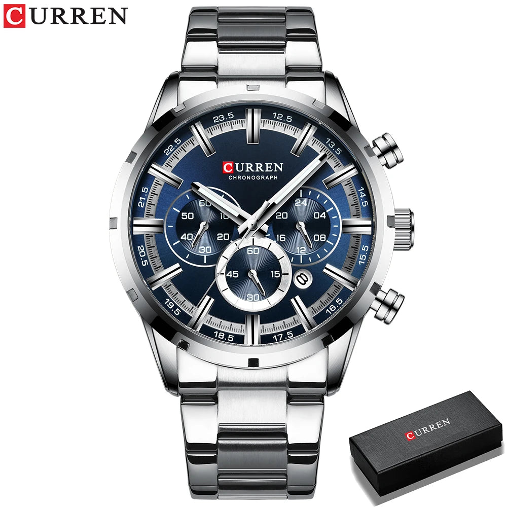 Curren Luxury style Stainless Steel Quartz Watch - Waterproof, Luminous, Date And Box