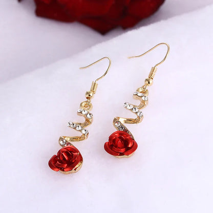 RINHOO FRIENDSHIP Multiple Style Fashion Red Rose Rhinestone Earrings