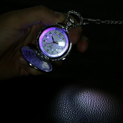 YISUYA Luminous Light Numerals Display Bronze Train Locomotive Quartz Pocket Watch