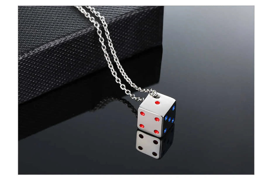 Vnox Dice Style Pendant With Stainless Steel Necklaces