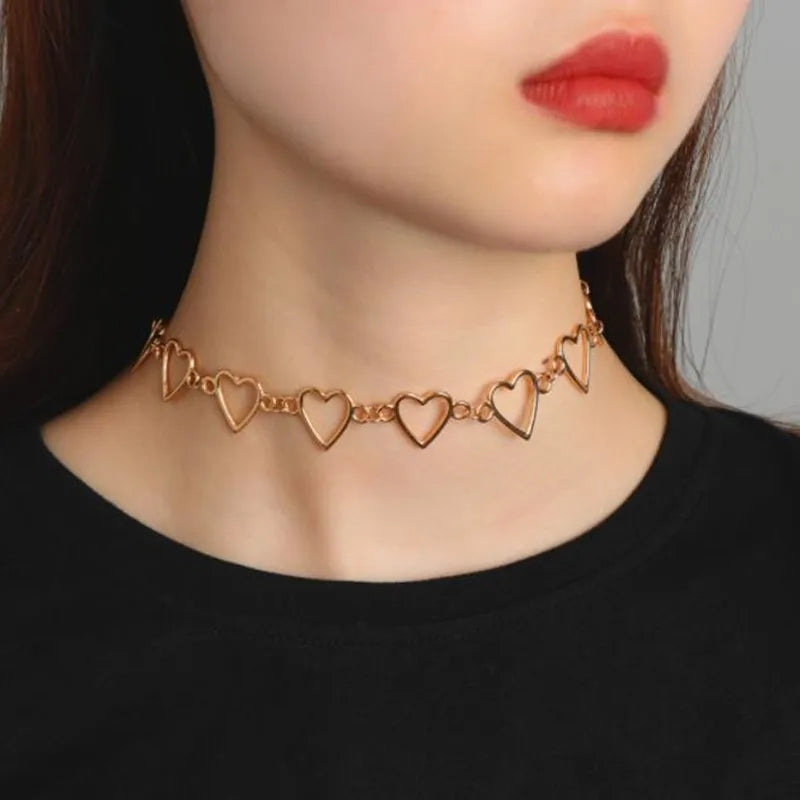 Korean Hollow Sweet Love Heart Choker Necklace