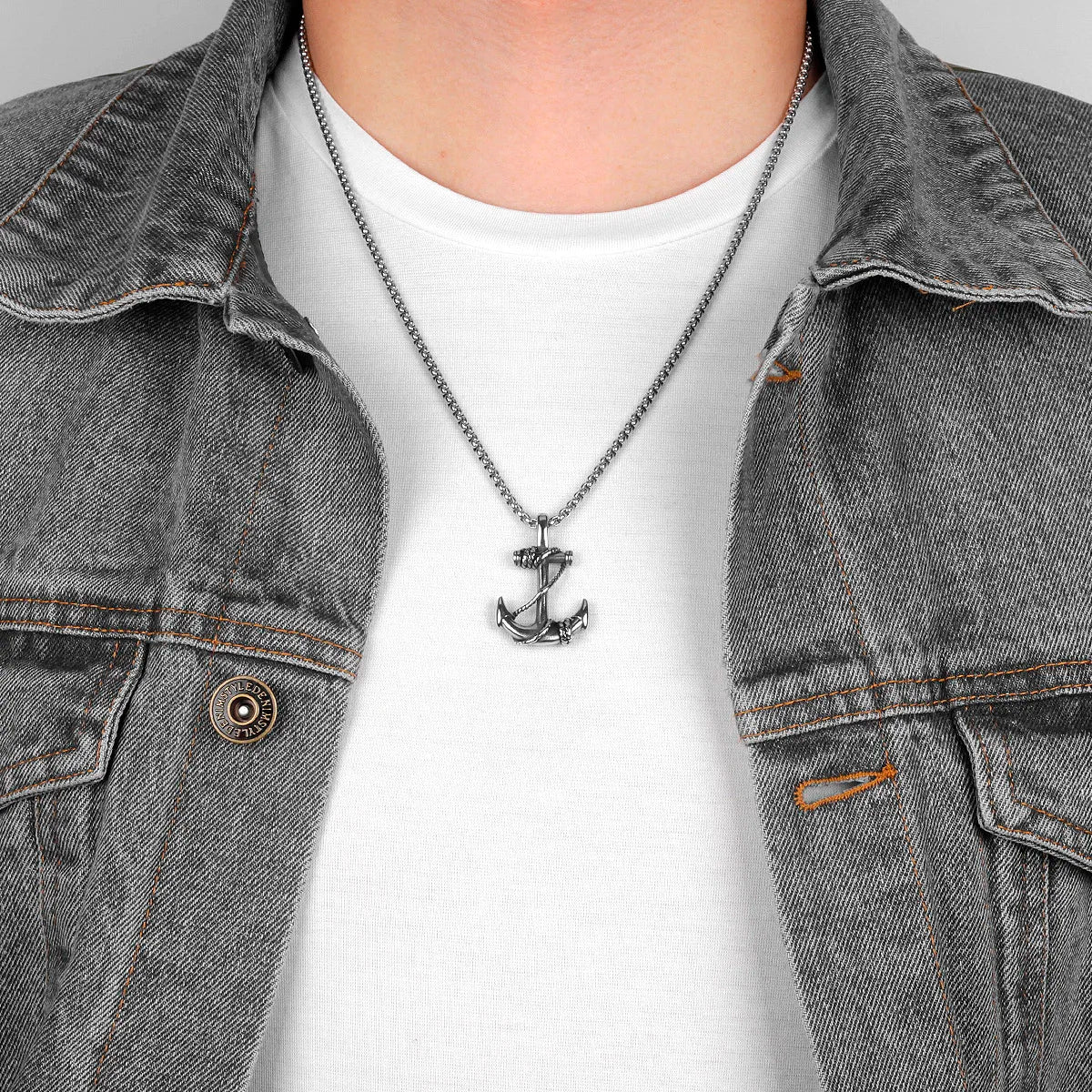 Metal Town Sea Anchor Pendants With Stainless Steel Chain necklace