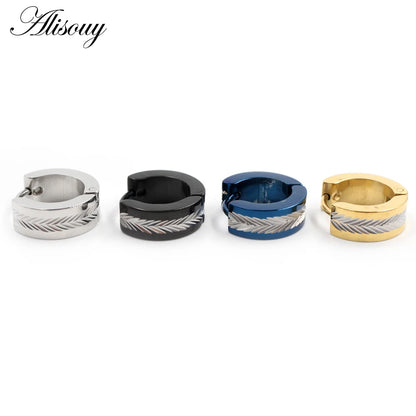 Alisouy 2pcs Stainless Steel Carved Circle Hoop Earrings