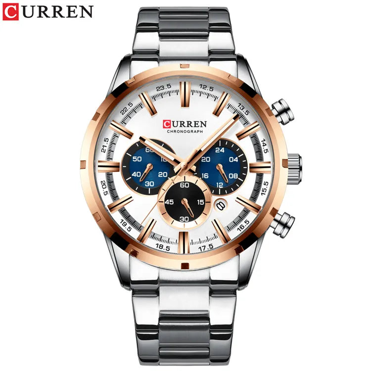 Curren Luxury style Stainless Steel Quartz Watch - Waterproof, Luminous, Date And Box