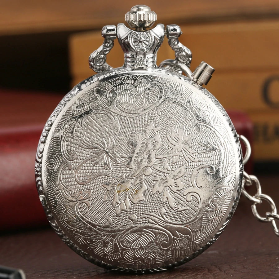 YISUYA Luminous Light Numerals Display Bronze Train Locomotive Quartz Pocket Watch