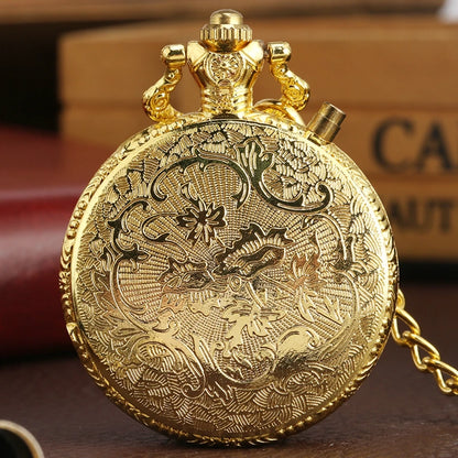 YISUYA Luminous Light Numerals Display Bronze Train Locomotive Quartz Pocket Watch