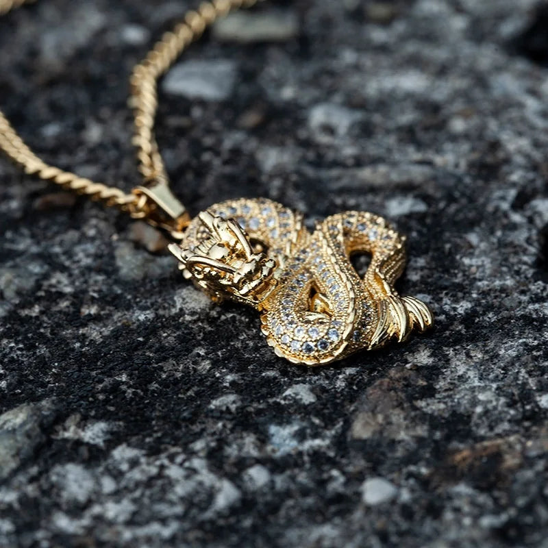 Dragon Gold & Silver Color Zircon Pendant Necklace For Men & Women