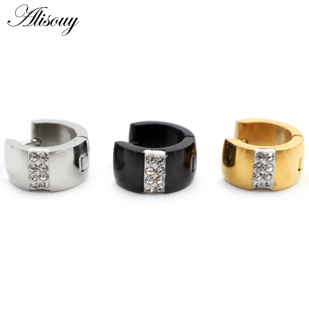 Alisouy 2pcs Stainless Steel Carved Circle Hoop Earrings