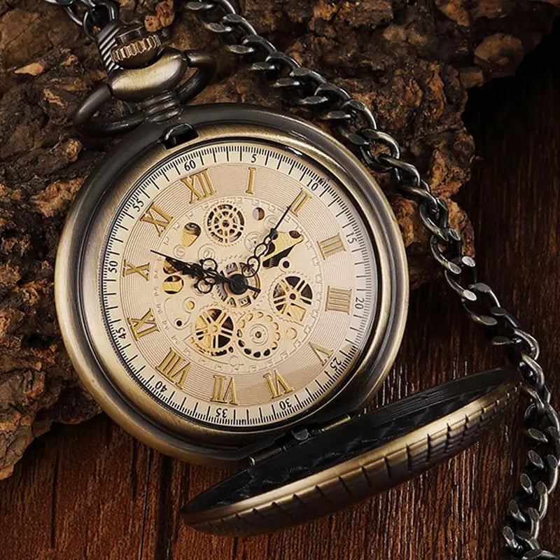 Gorben Solid Wood Mechanical Pocket Watch With Chain