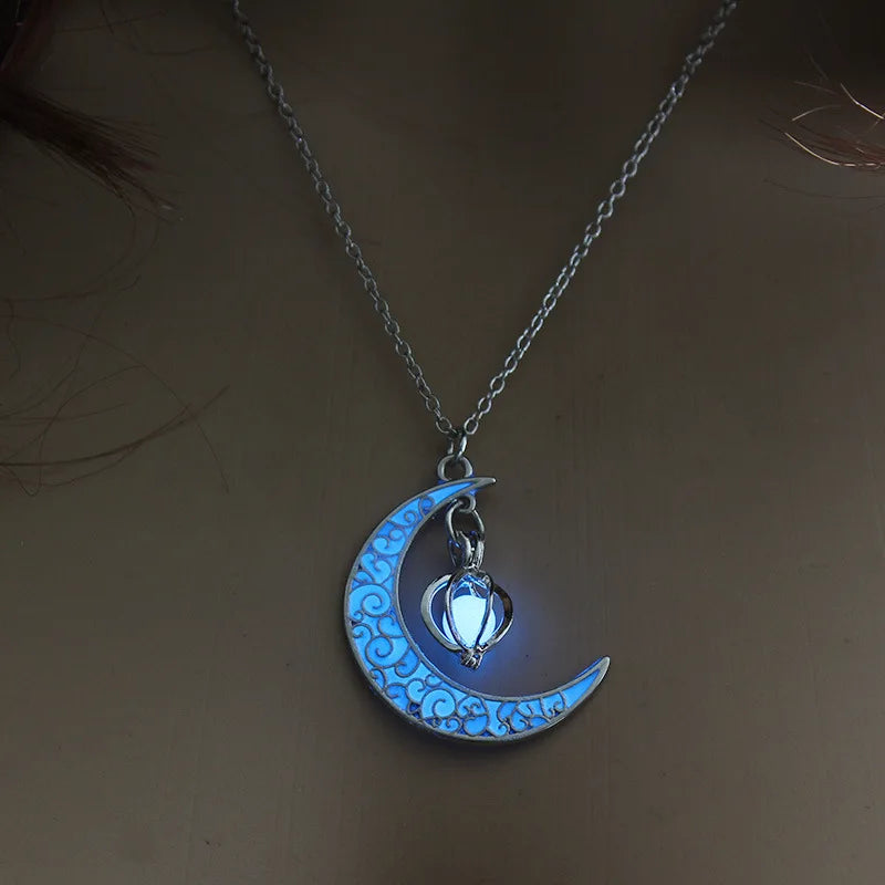 LossTower Night Fluorescence Glowing Hollow Cage & Moon Star Pendant