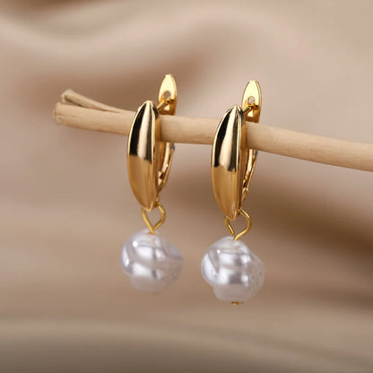 HPTOTMG Different Style Stainless Steel Pearl Earrings