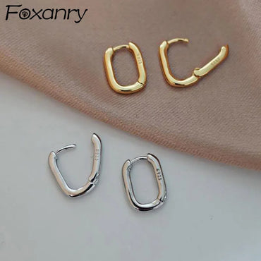 Foxanry U-Shape Silver & Gold Colour Stud Earrings