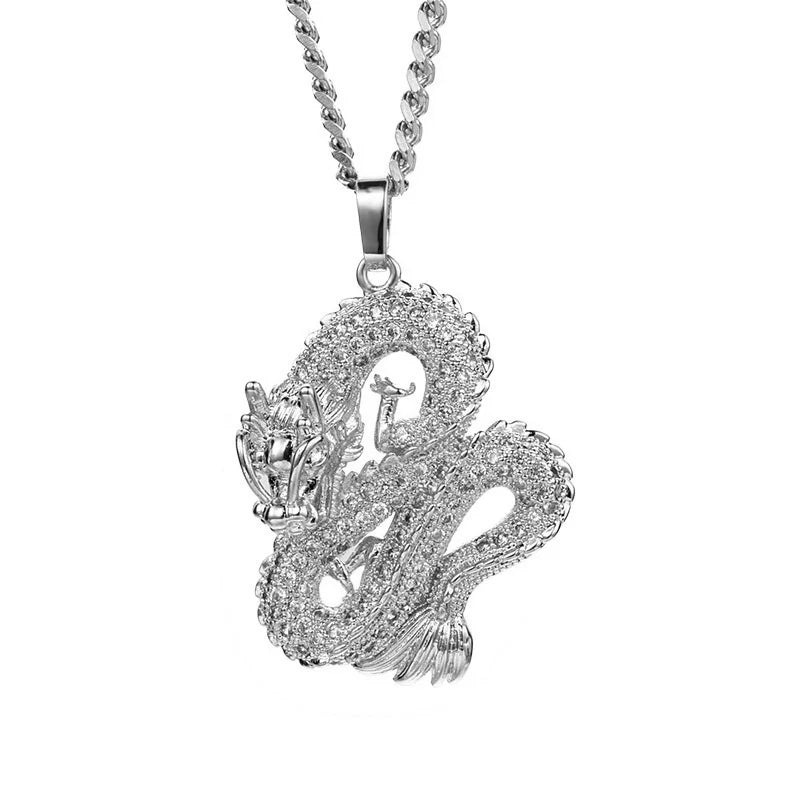 Dragon Gold & Silver Color Zircon Pendant Necklace For Men & Women