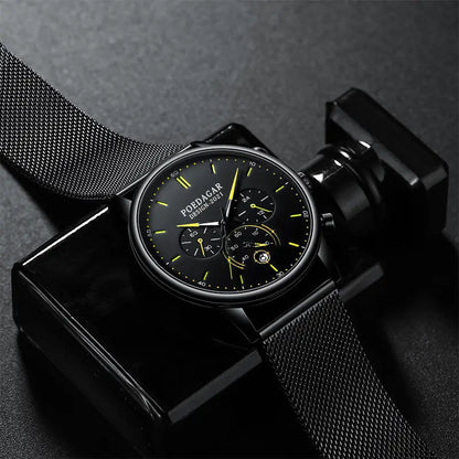 POEDAGAR Luxury style Stainless Steel Quartz Chronograph Watch - Waterproof, Luminous, Date And Box