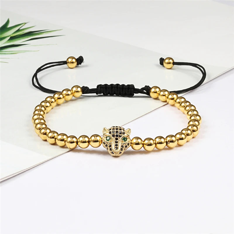 Royal Bracelet Gold/Silver/Rose Head 5MM Pave Beads Braided Handmade Armband