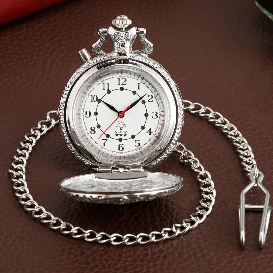 YISUYA Luminous Light Numerals Display Bronze Train Locomotive Quartz Pocket Watch