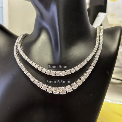 Full 3-5mm Size Moissanite Silver Tennis Necklace For Women - With Certificate S925 Sterling