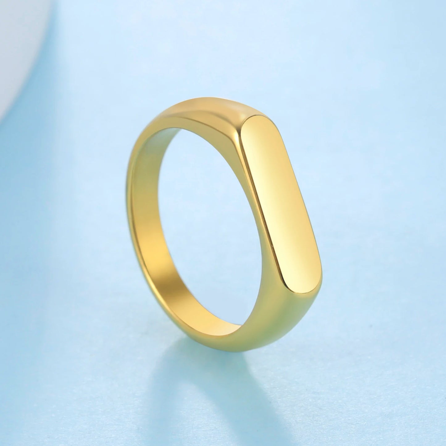 Compact Stainless Steel Signet Ring In Gold & Silver