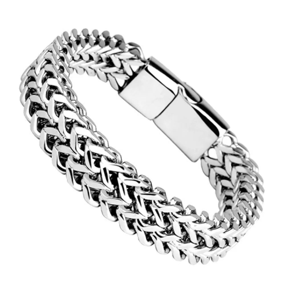 Stainless Steel Magnetic Buckle Bracelet With Double Row Front and Rear Fish Scale pattern