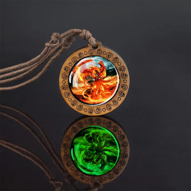 Luminous Glow In The Dark Variants Of Ice & Fire Pendant Necklaceses With Rope Chain