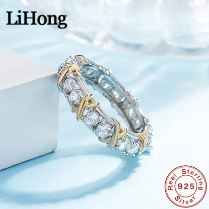 Luxury 925 Sterling Silver Ring Interlaced With Aaa Zircon For Women