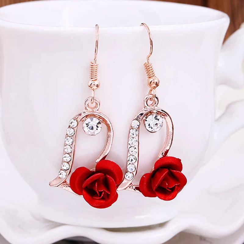 RINHOO FRIENDSHIP Multiple Style Fashion Red Rose Rhinestone Earrings