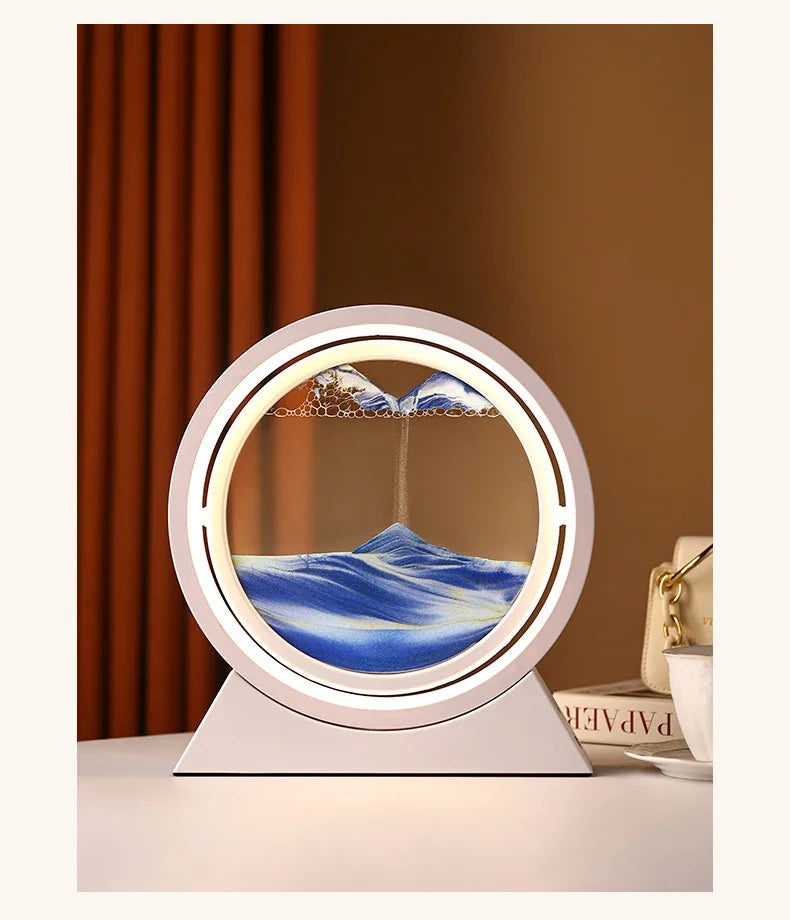 LED quicksand hourglass full circle with stand - Unique Art With Night Light