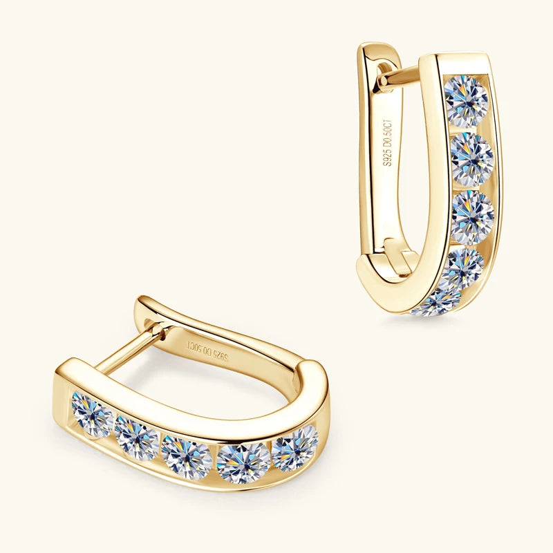 IOGOU Moissanite U-shaped Hoops 3mm VVS1 D Colour Earrings  In Gold & Silver