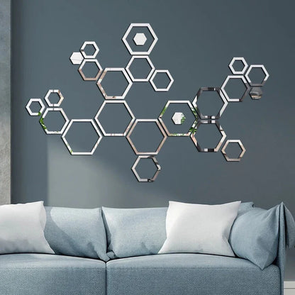 24pcs Hollow 3D Hexagonal Mirror Wall Sticker DIY Honeycomb Decoration Self Adhesive Paper Waterproof