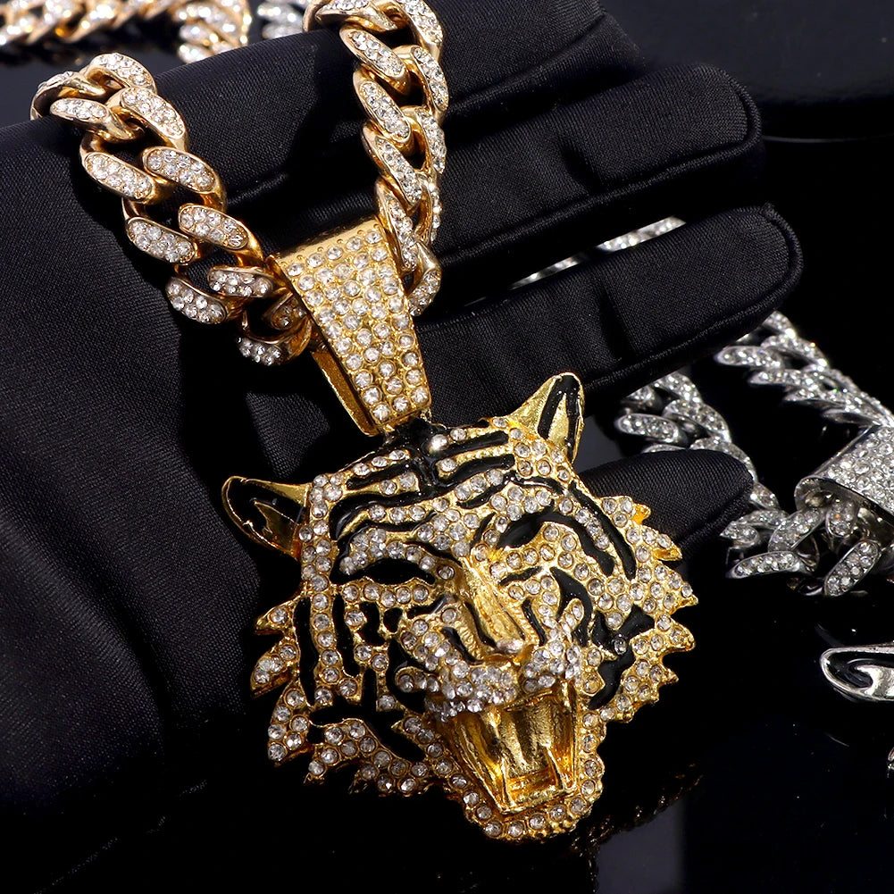 Tiger Pendant Stainless Steel Iced Out Necklace