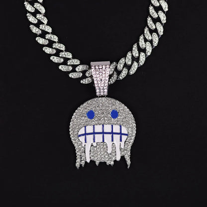 Fashion Iced Out Cuban Chain In Gold & Silver With Ghost Pendant