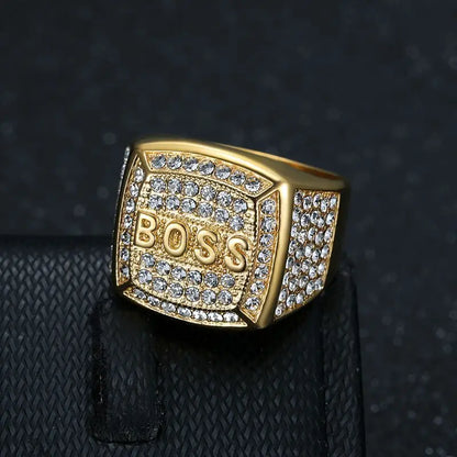 KeloKang Bling Iced Out Stainless Steel BOSS Gold & Silver Colour Ring