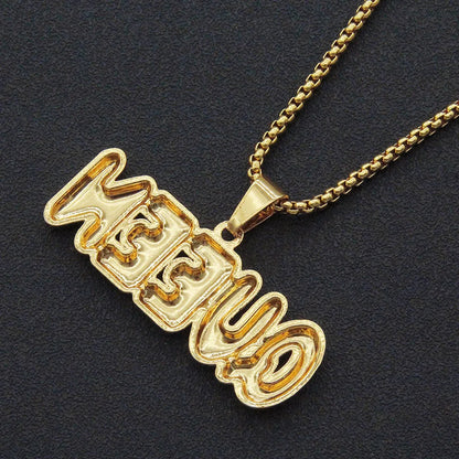 Yuzz Iced Out Queen Letter Pendant & Cuban Chain Necklace