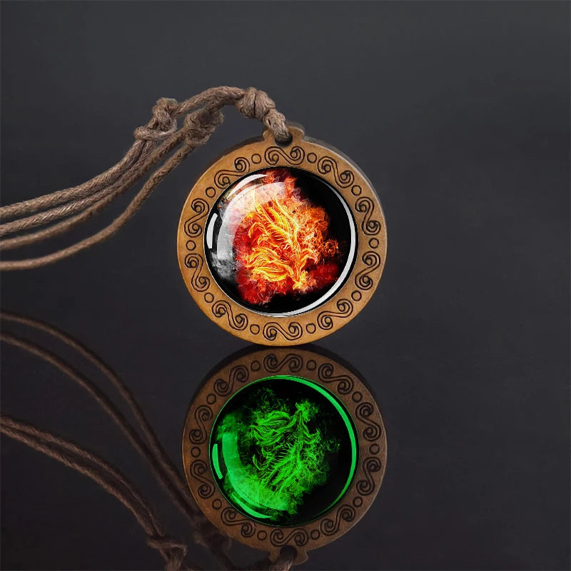 Luminous Glow In The Dark Variants Of Ice & Fire Pendant Necklaceses With Rope Chain