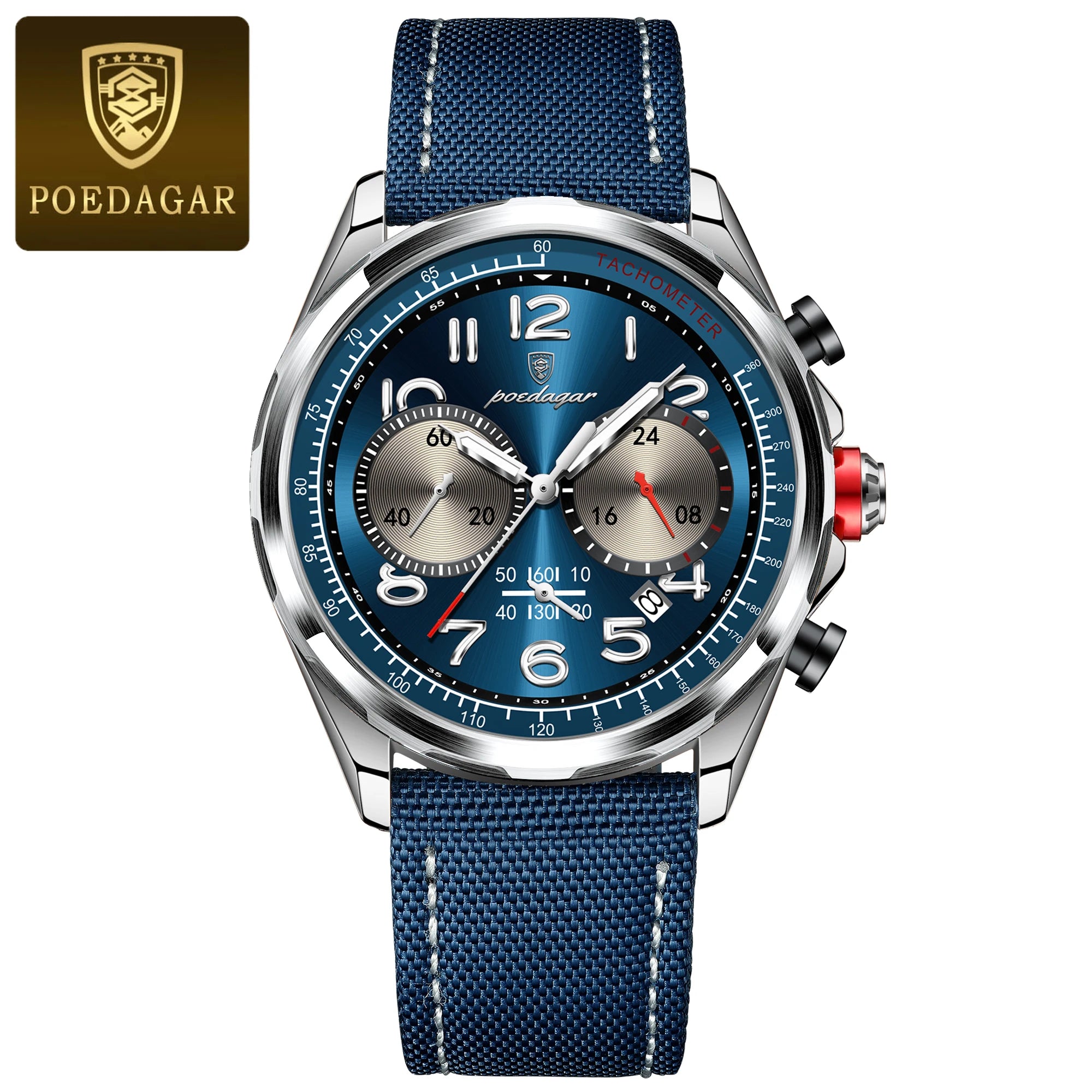 POEDAGAR Luxury Watch Men Quartz Nylon Leather Strap Man Wristwatch Waterproof Luminous Chronograph Date Men's Watches Reloj+box