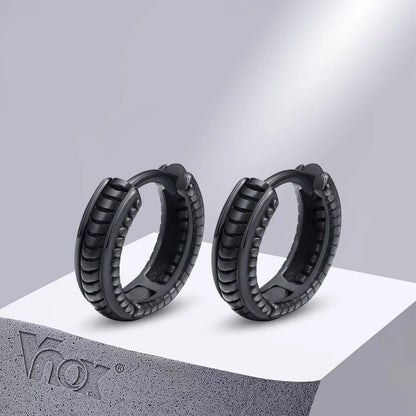 Vnox Stylish Stainless Steel Hoop Earrings In Black & Silver