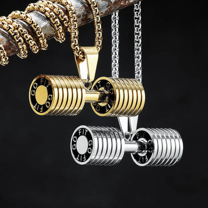 Metal Town Dumbbell Pendant Gold & Silver Steel Chain Necklace