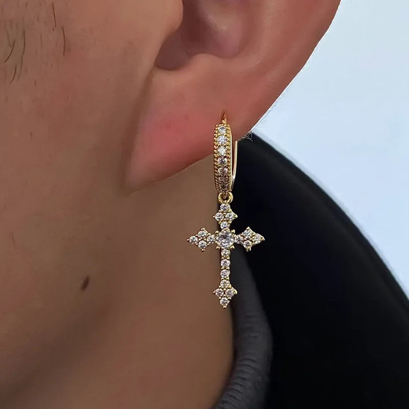 2Pcs Iced out Cross With Shiny Rhinestones Earrings