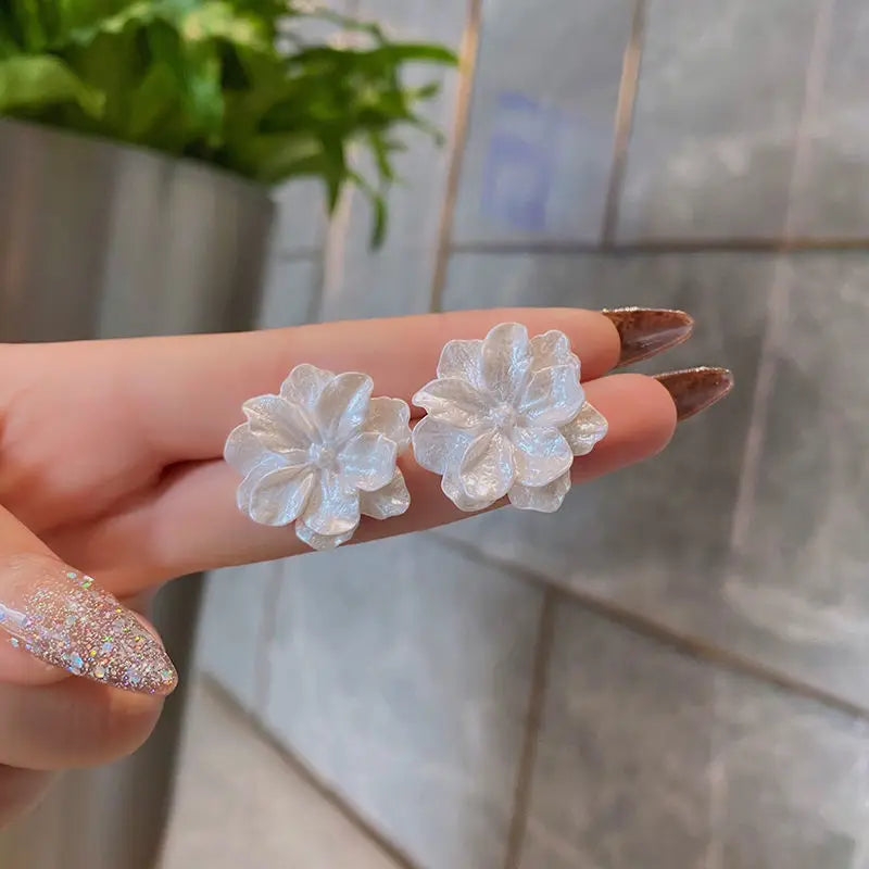 LATS White Flower Uniquely Folded Stud Multi-layered Earrings In Different Styles