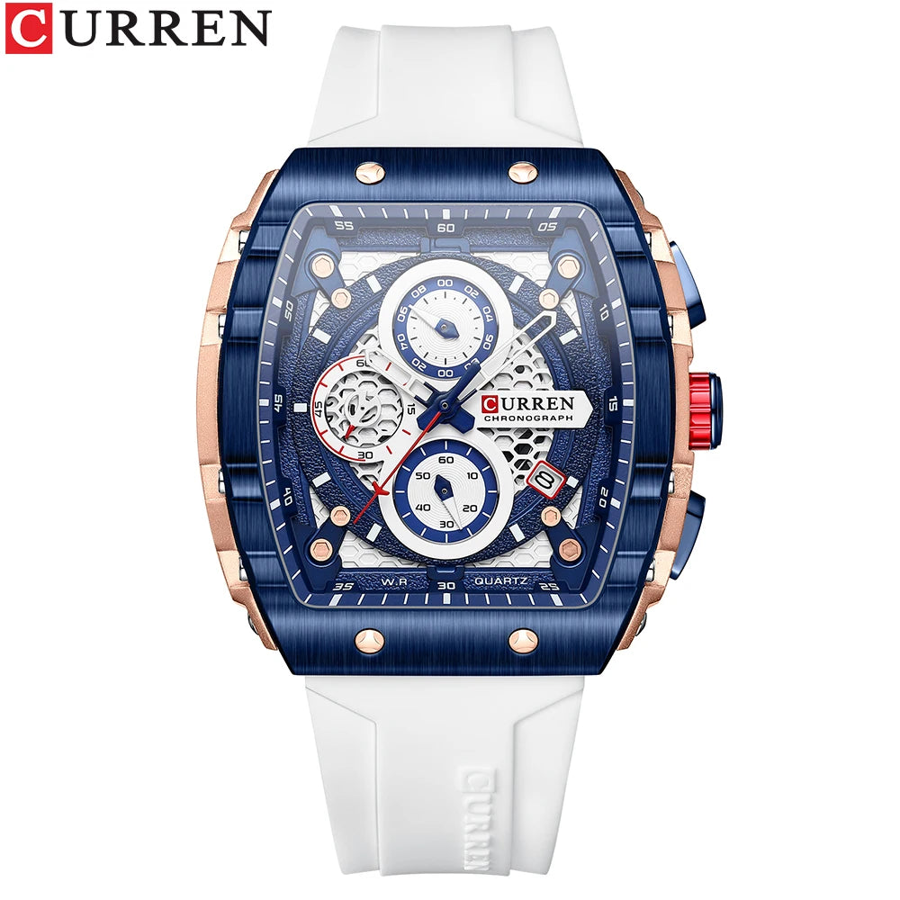 CURREN Luxury Chronograph Quartz Wristwatch - Square, Waterproof, Date And Box